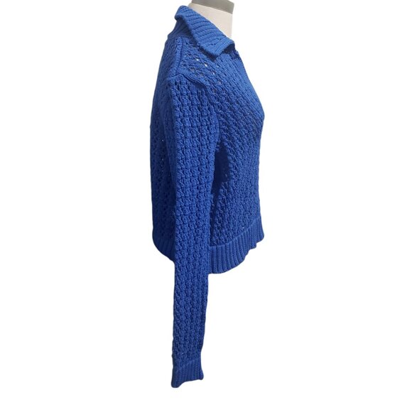 CT1948 MNG Mango Blue open Stitch Cropped Long Sleeve Sweater L - Picture 3 of 7